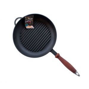 Сковорода чугунная гриль, 26 см СИТОН с деревянной ручкой
